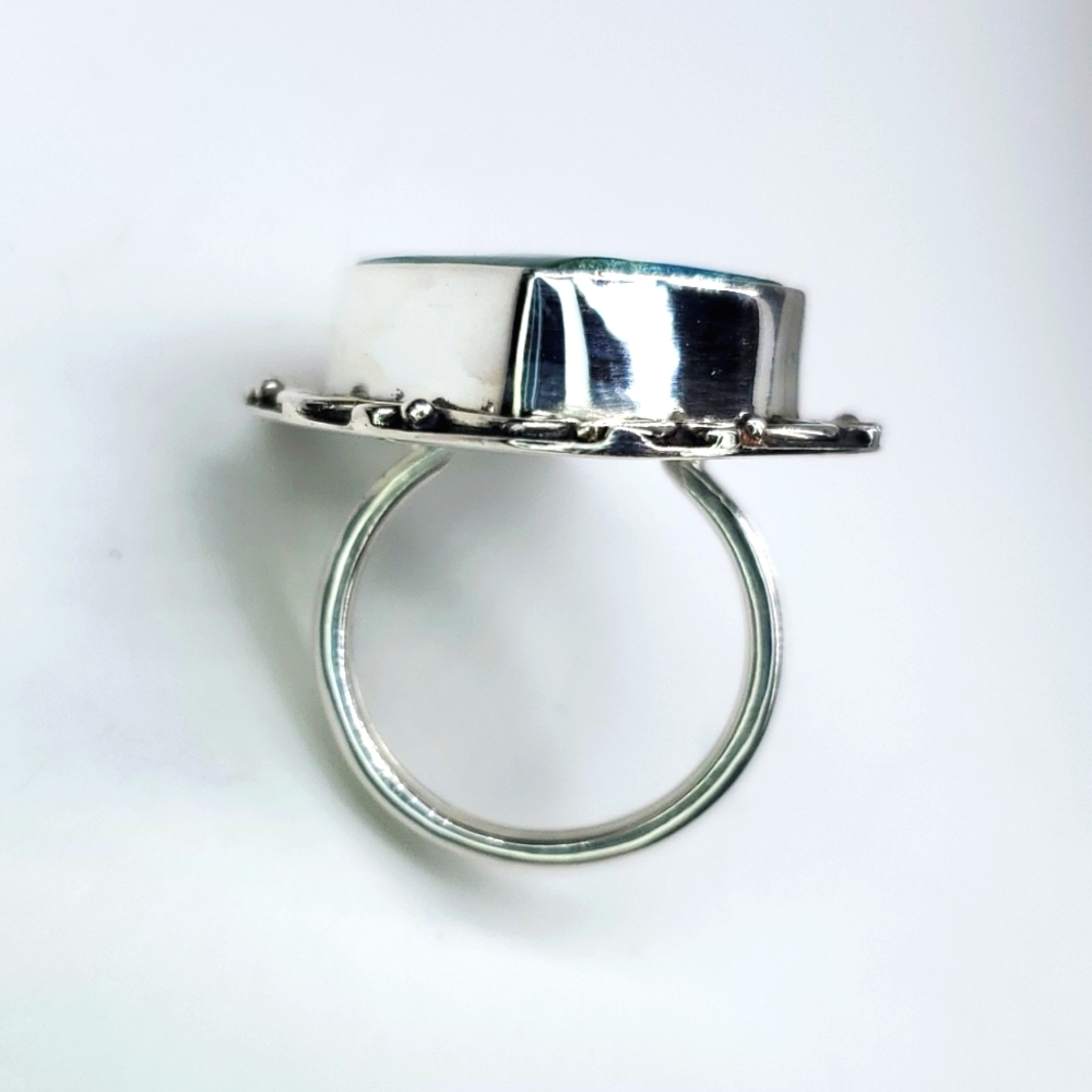 Peruvian Opalina Sterling Silver Ring Artisan Blue Green Stone Size 7 NWT - Picture 6 of 8